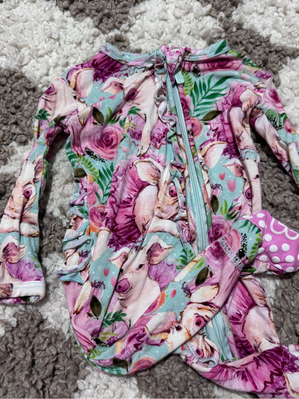Floral Ballerina Pig Zip-Up Baby Onesie - Pink, Purple, Mint